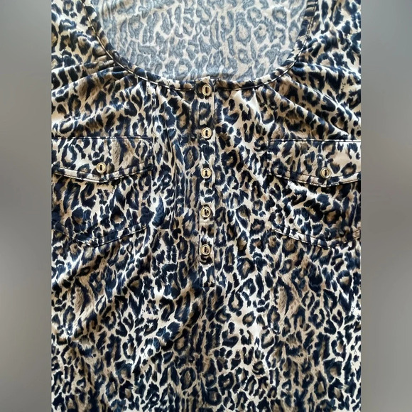 Dress Barn Leopard Animal Print 3/4 Sleeve Stretchy Blouse Women’s Large - Picture 5 of 12